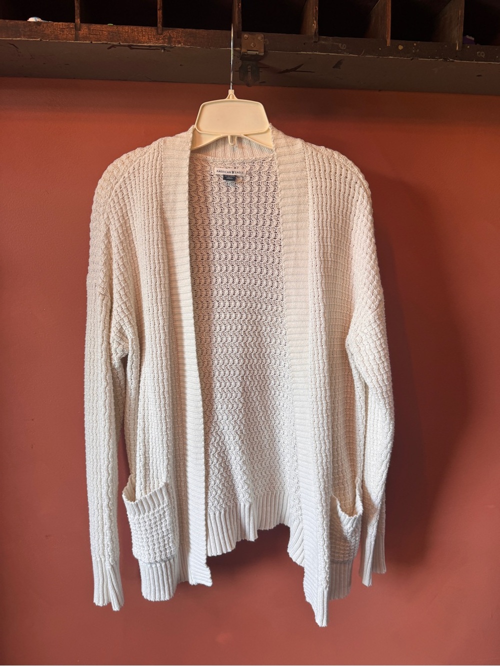 American Eagle Outfitters Ivory Open-Front Knit Cardigan